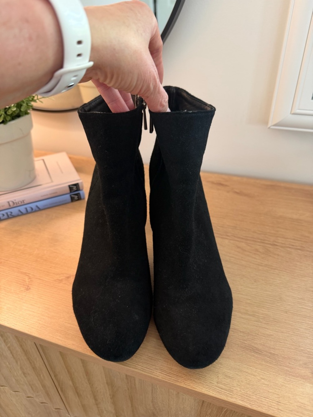 Yves Saint Laurent Black Suede Ankle Booties with Gold Logo - Picture 4 of 6